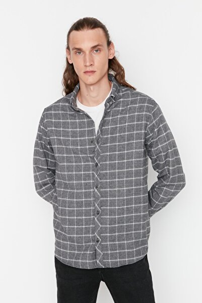 Trendyol Collection Gray Regular Fit Plaid Shirt TMNAW23GO00167