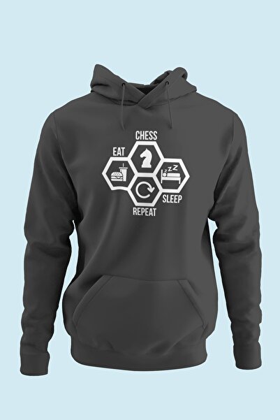 Satranç Medya Mănâncă, joc de șah, dormi, repetă Hanorac