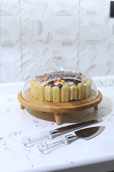 MAY HOME Ayaklı Cam Kapaklı Kek Pasta Yemek Fanusu & Spatula Bıçak Hediyeli
