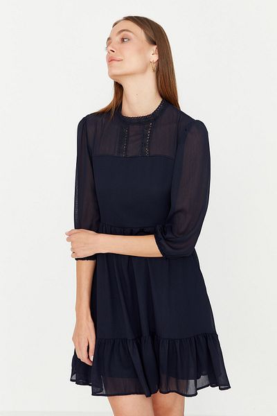 Trendyol Collection Sötétkék mini szőtt csipke szőtt ruha TWOSS20EL0166