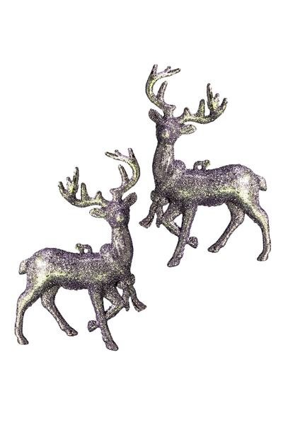 Genel Markalar Yılbaşı Çam Ağacı Süsü Şampanya Altın Simli Geyik 13 cm 2 Adet