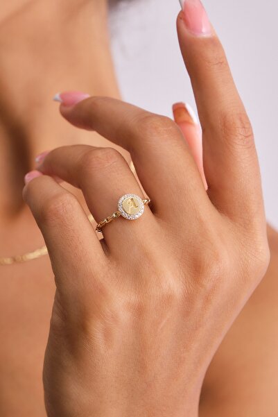 LİLAK KUYUMCULUK 14 Ayar Altın Yeni Tasarım Taşlı Harf Yüzük