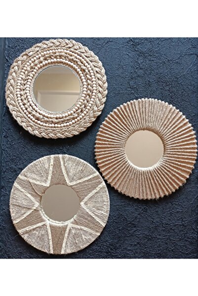 Toprak Design Bohem Hasır Üçlü Tasarım Ayna Seti