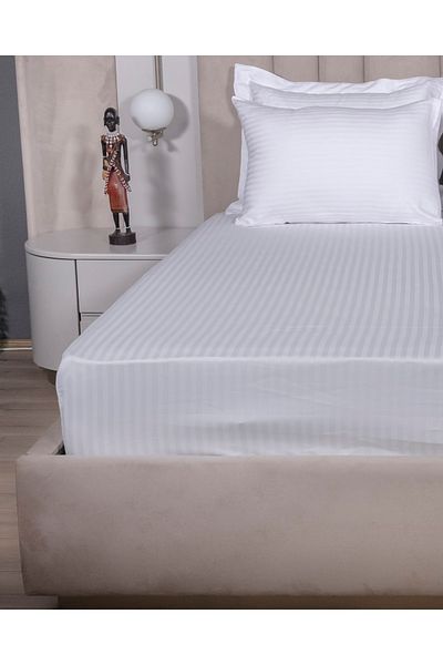 Otelonia Striped Cotton Satin Fitted Sheet Set Double + 2 Pcs. Pillowcase