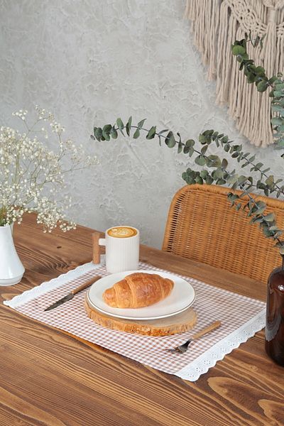 cotton maison Подложка за хранене, карирана, фестонирана, 4 части, ретро, ​​30x45 см