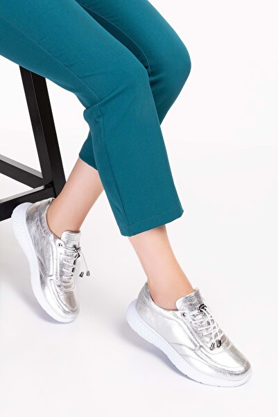 Gondol Içi Dışı Hakiki Deri Faylon Taban Hafif Spor Ayakkabı Es.110 - Gümüş - 37