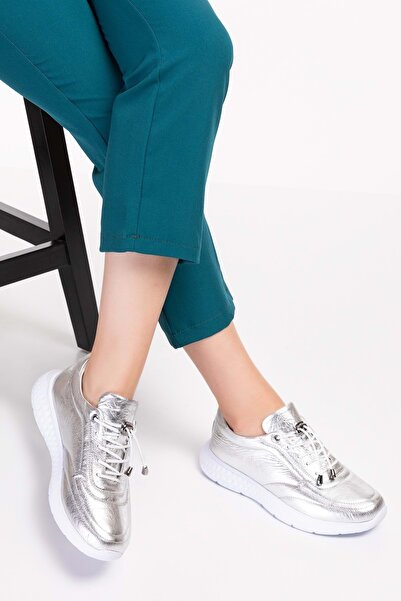 Gondol Içi Dışı Hakiki Deri Faylon Taban Hafif Spor Ayakkabı Es.110 - Gümüş - 37