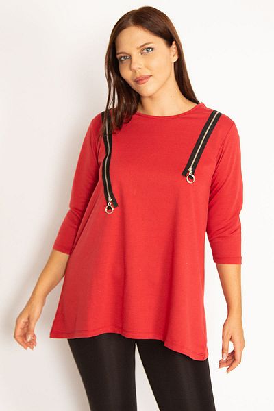 Şans Großes Damen-Sweatshirt mit Zierreißverschluss in Weinrot 65n34599