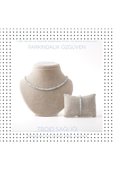 Alp Doğal Taş Akuamarin Doğaltaş Kolye Bileklik Set