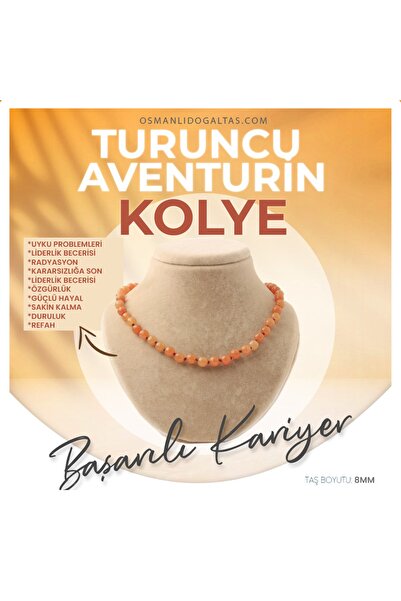 OSMANLI DEĞERLİ TAŞ Sertifikalı Turuncu Aventurin Doğaltaş Kolye 8 Mm, M550