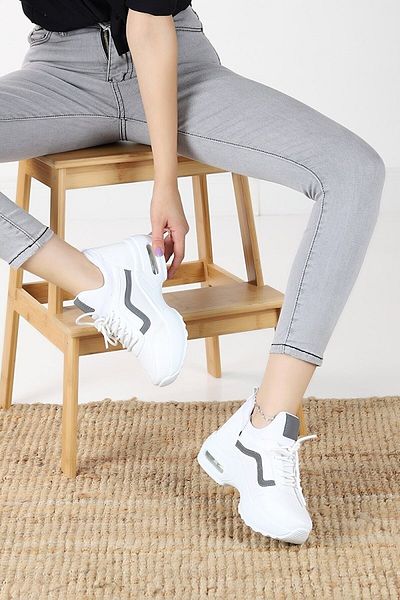 BAYRAMOĞLU KUNDURA Byk 149 Flet White Wedge High Heel Comfortable Anatomical Women's Sports Shoes