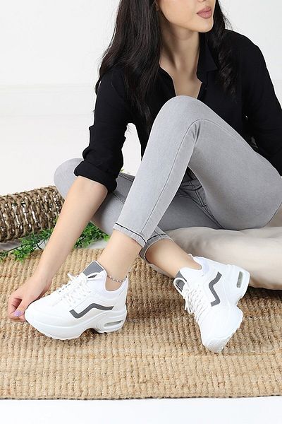 BAYRAMOĞLU KUNDURA Byk 149 Flet White Wedge High Heel Comfortable Anatomical Women's Sports Shoes