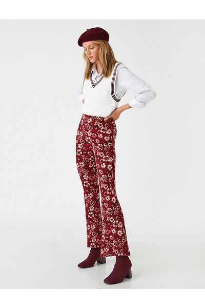 Koton Flared Leg Trousers with Elastic Waist
