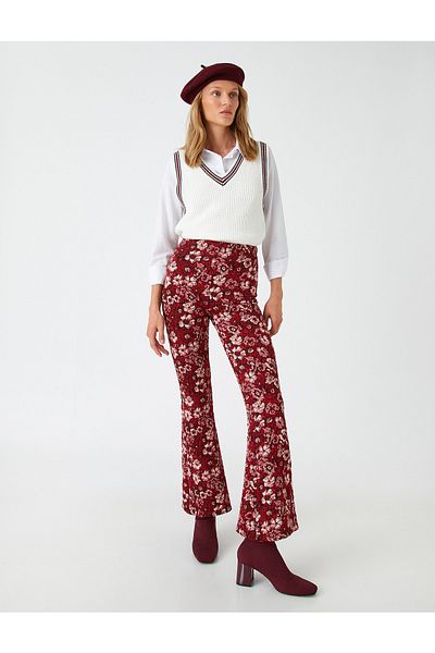 Koton Flared Leg Trousers with Elastic Waist