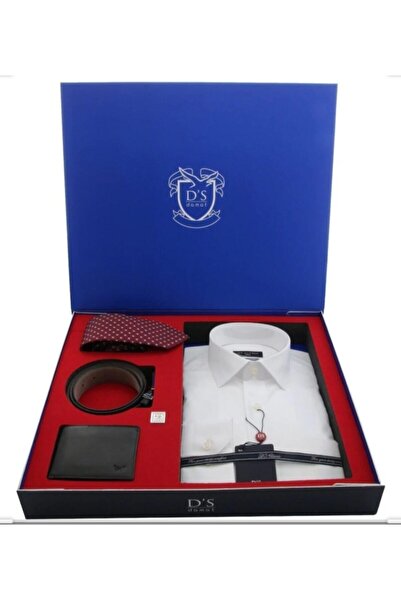 D&S TEKSTİL Ds Damat Gömlek Kemer Cüzdan Kravat Set