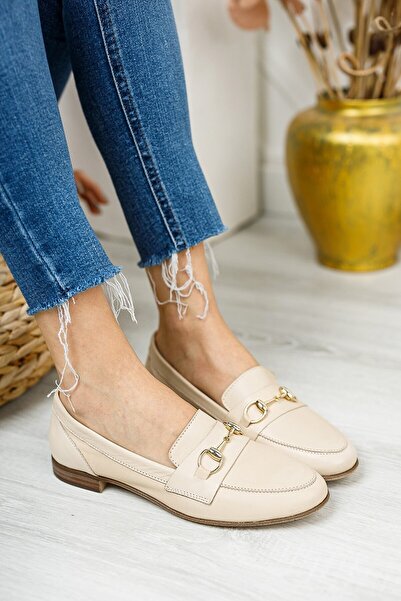 Deripabuc Genuine Leather Beige Women's Leather Loafer Dp58-2001