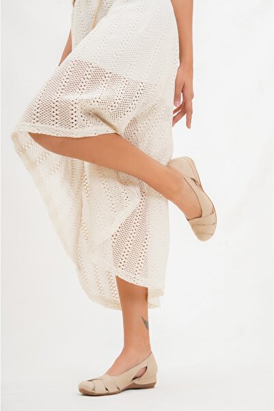 Deripabuc Genuine Leather Beige Women's Leather Ballerinas Trc-4000