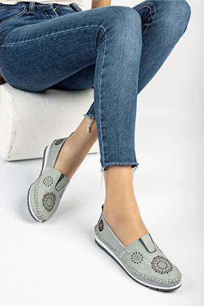 Deripabuc Balerini de damă din piele naturală albastră Dp16-0065