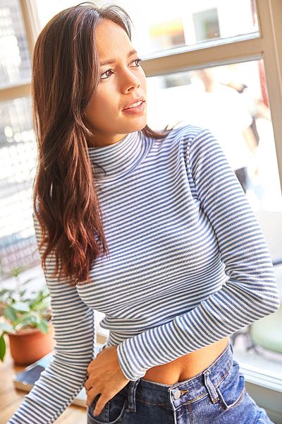 Olalook Γυναικεία ριγέ Indigo Turtleneck Μπλούζα Crop Lycra BLZ-19002030