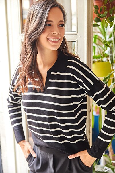 Olalook Γυναικεία πλεκτή μπλούζα με μαύρο λαιμό πόλο BLZ-19002029