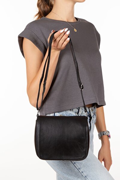 LOOP DESIGN Geantă de umăr din piele autentică cu clapă și compartimente, gea...