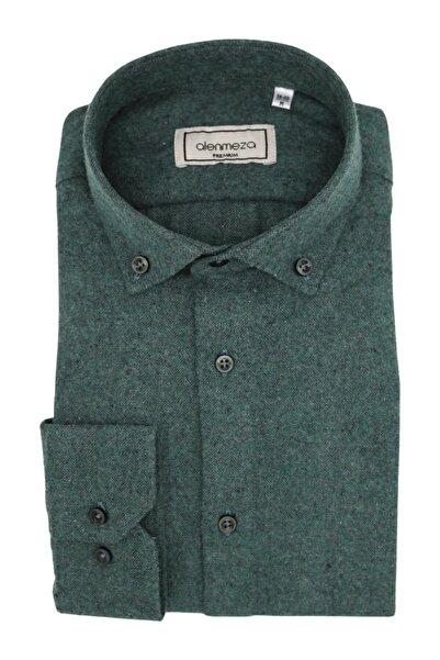 alenmeza Erkek Petrol Yeşili Kışlık Melanj Oduncu Cepsiz Modern Fit Gömlek