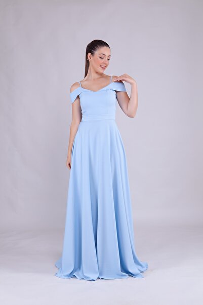 Bidoluelbise Kadın Omuz Detay Askılı Maxi Boy Abiye Elbise