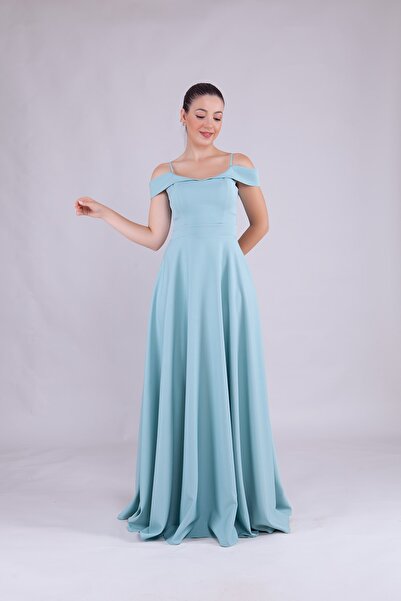 Bidoluelbise Kadın Omuz Detay Askılı Maxi Boy Abiye Elbise