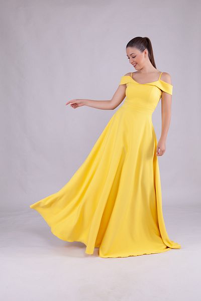 Bidoluelbise Women's Shoulder Detail Strap Maxi Length Evening Dress