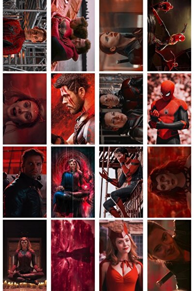 Postifull Marvel Duvar Posteri Kolaj Seti, Kırmızı Temalı Avengers Poster, 40 Adet, Arkası Yapışkanlı, Kutulu