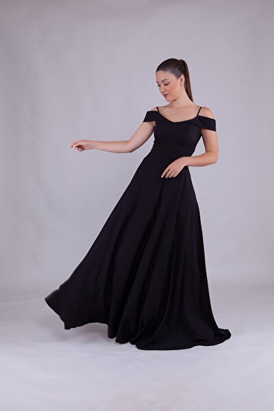 Bidoluelbise Kadın Omuz Detay Askılı Maxi Boy Abiye Elbise