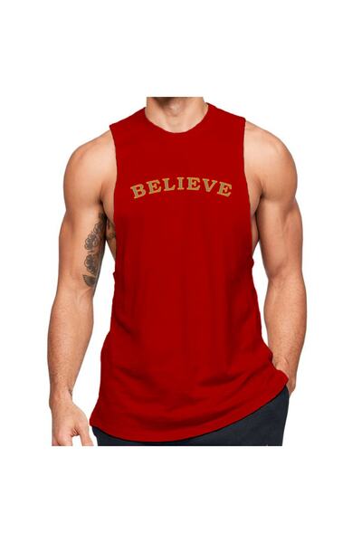 Black İstanbul Believe Printed Zero Sleeve Fitness Undershirt