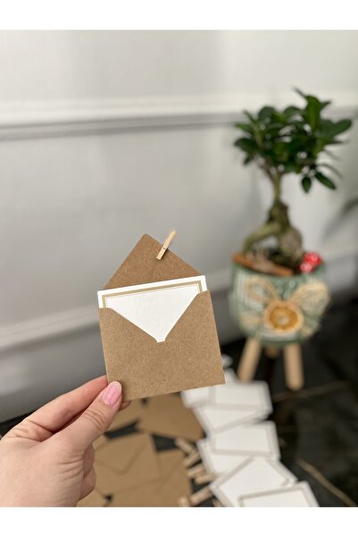 Elysian Not Kartı Seti 10lu Not Zarfı Mini Mandal Hediyelik Kartlık Tebrik He...