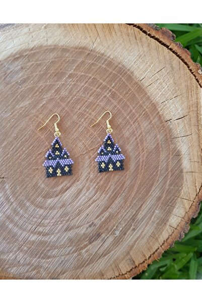 SEARD أقراط قلعة مسكونة مصنوعة يدويًا من خرز ميوكي للهالوين