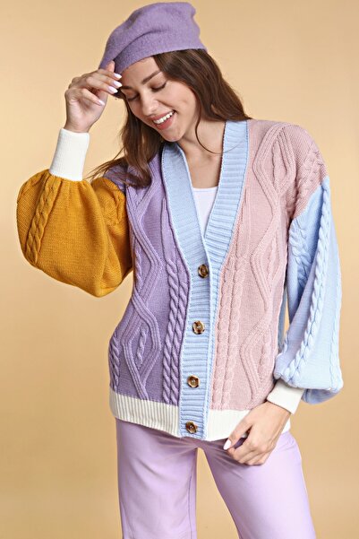 Devinka Γυναικεία πολύχρωμη Loose Oversize πλεκτή ζακέτα