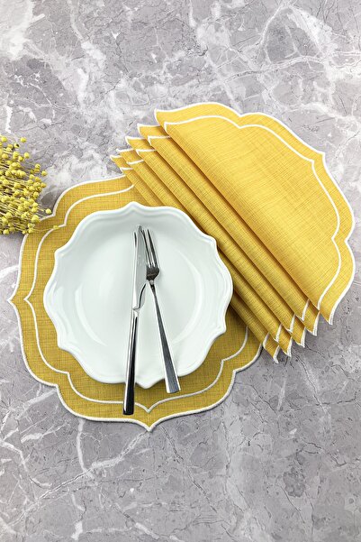 WEARE2 Set american de 6 piese, alb, cu broderie dublă, de culoare galbenă