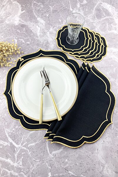 WEARE2 Set de 8 piese de șervețele americane și de cocktail, brodate cu dublă...