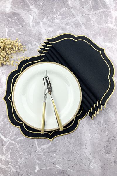 WEARE2 Set american de 6 piese, brodat cu fir dublu auriu, de culoare neagră