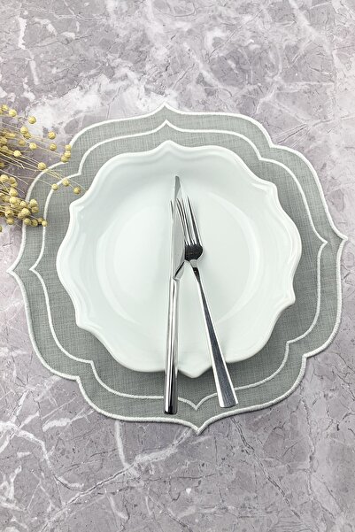 WEARE2 Serviciu american brodat cu înfășurare dublă, de culoare gri și albă