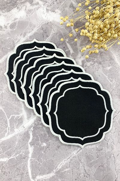 WEARE2 Black and White Double Wrap Embroidered 6-Piece Cocktail Napkins