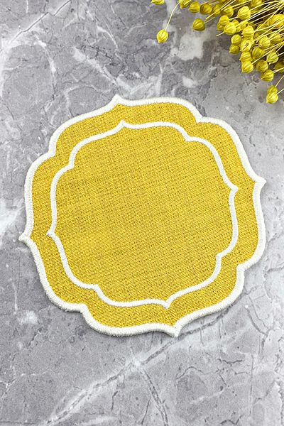 WEARE2 Yellow Color White Double Wrap Embroidered Cocktail Napkin