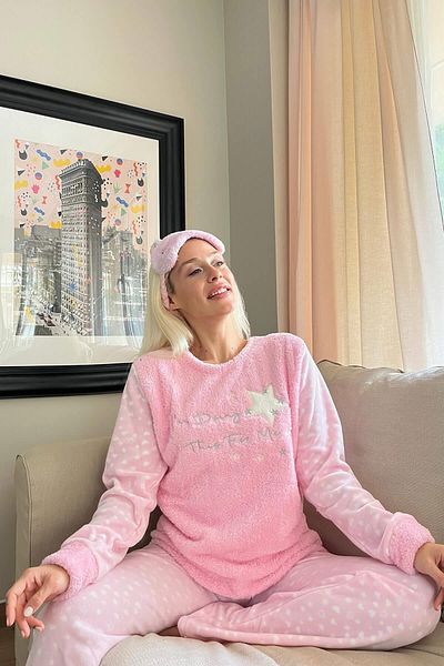 Pijamaevi Γυναικεία βελούδινη πιτζάμα Dusty Pink This For Me Patterned