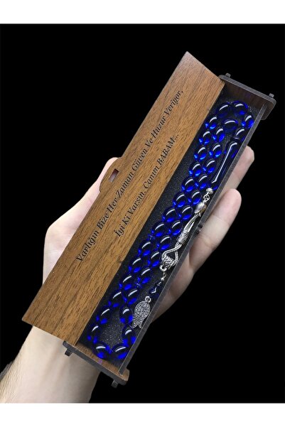 KANUNİ TESBİH مسبحة صلاة مزينة بشراشيب من قطع الشعير باللون الأزرق الداكن - ت...