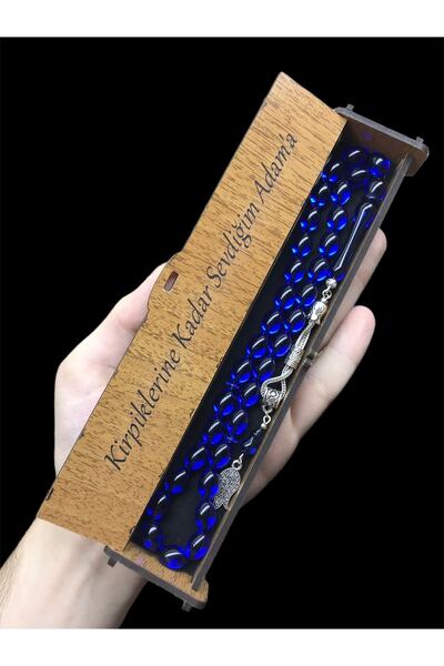 KANUNİ TESBİH مسبحة صلاة تشبه العنبر باللون الأزرق الداكن ومزينة بشراشيب