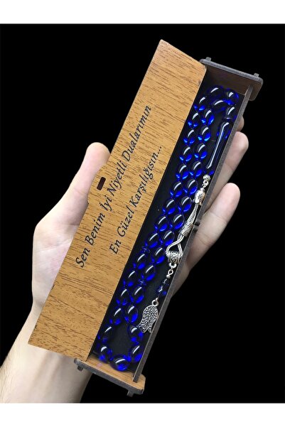 KANUNİ TESBİH Tocătură de orhidee cu ciucuri albastru închis chihlimbar imita...