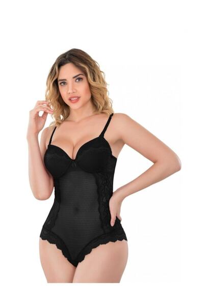 Emay Чорний боді з підкладкою та мереживом Push Up 176