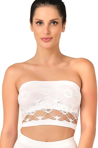 Emay Жіночий білий безшовний бюстгальтер без бретелей з подвійним плетінням 4050
