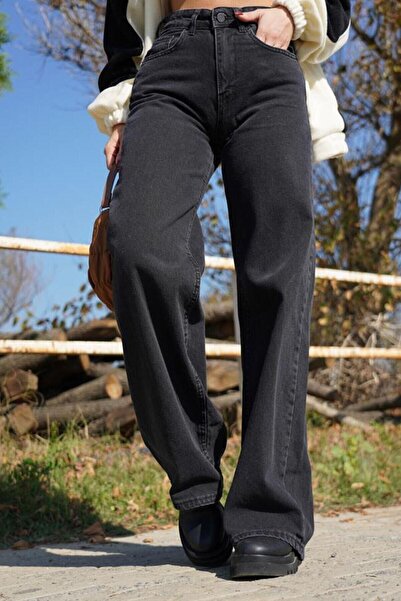DRC trend Crne farmerke visokog struka sa rajsferšlusom, wide leg