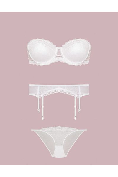 Nurteks Women's Ecru Supported Garter and Sock Bra Set 2425
