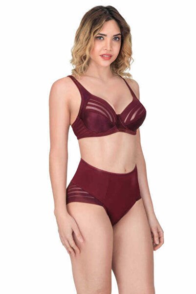 Emay Women's Black Tulle Detailed Padding Bra & Slip Set 177